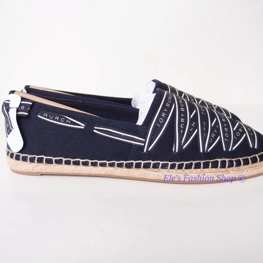 NIB Tory Burch Ribbon Woven Espadrille Flat NAVY US 7 7.5 8 8.5 9 AUTHENTTIC - Picture 10 of 16